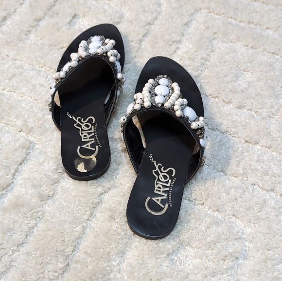 Carlos Santana Black & White Jeweled Flip Flop Sandals, 7 - 7.5 - Picture 4 of 8